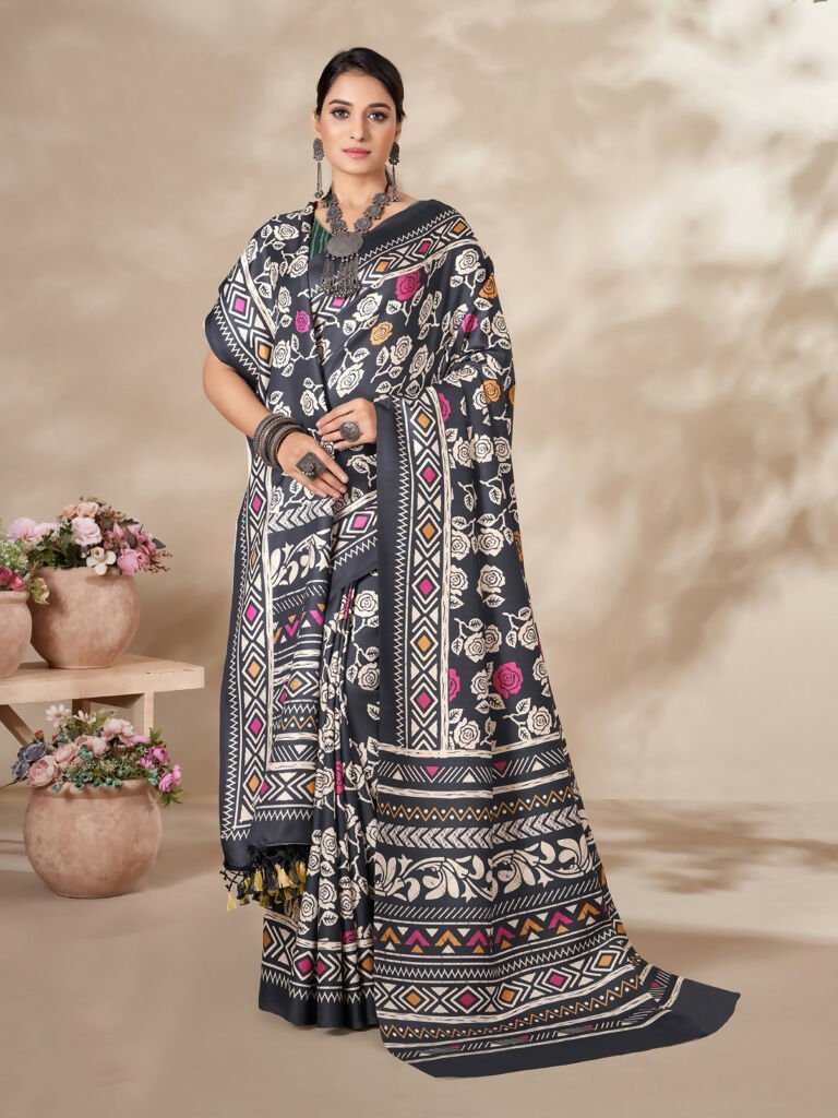 Aayaa Designer Winter Collection Printed Saree With Shawl - Multi Color | Grocsy
