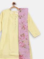Ahalyaa Yellow Poly Silk Kids Kurta Pant With Dupatta For Girls | Grocsy