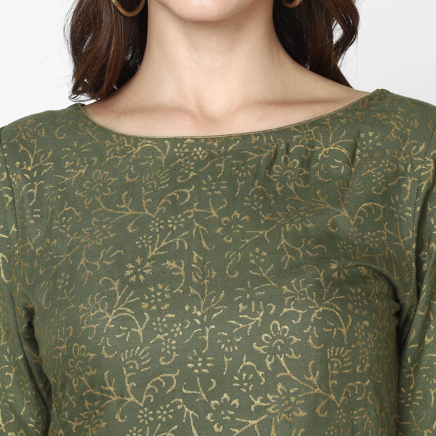 Cheera Hand Block Print Olive Green & Skin Color Straight Kurta With Palazzo (MAAI-083K) | Grocsy