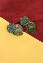 Mominos Fashion Johar Kamal Beautiful Kundan Work Jhumka With Green Beads
