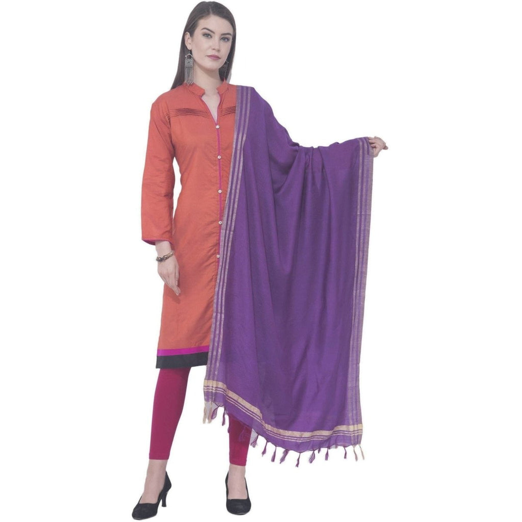 A R Silk Purple Color Golden Border Cotton Dupattas and Chunnis | Grocsy