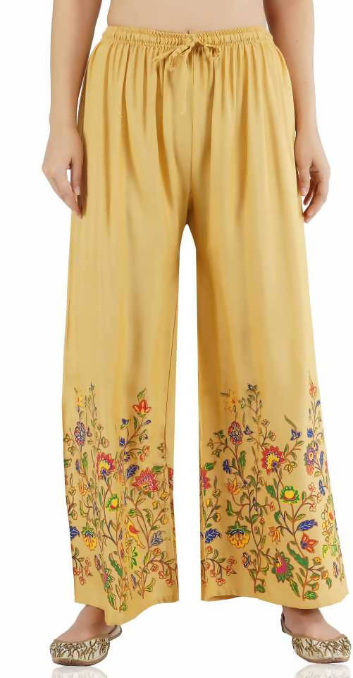 Mominos Fashion Golden Floral Design Palazzo | Grocsy