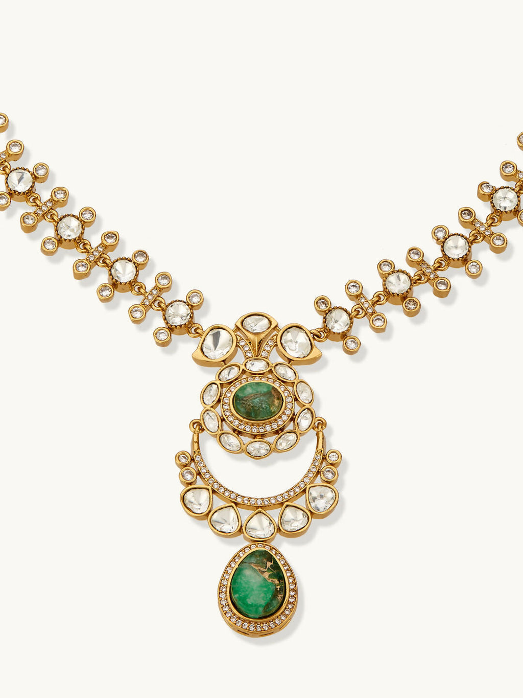 Nuyug 22K Gold-Plated Kundan Studded Faux Jasper Stone Necklace Set | Grocsy