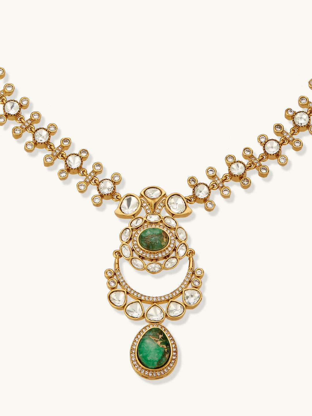 Nuyug 22K Gold-Plated Kundan Studded Faux Jasper Stone Necklace Set | Grocsy