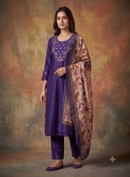 Teeya Creation Women Purple Embroidered Straight Kurta Set With Dupatta | Grocsy