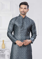Joban Fashion Men's Jacquard Silk Grey Printed Kurta Pyjama set | Grocsy