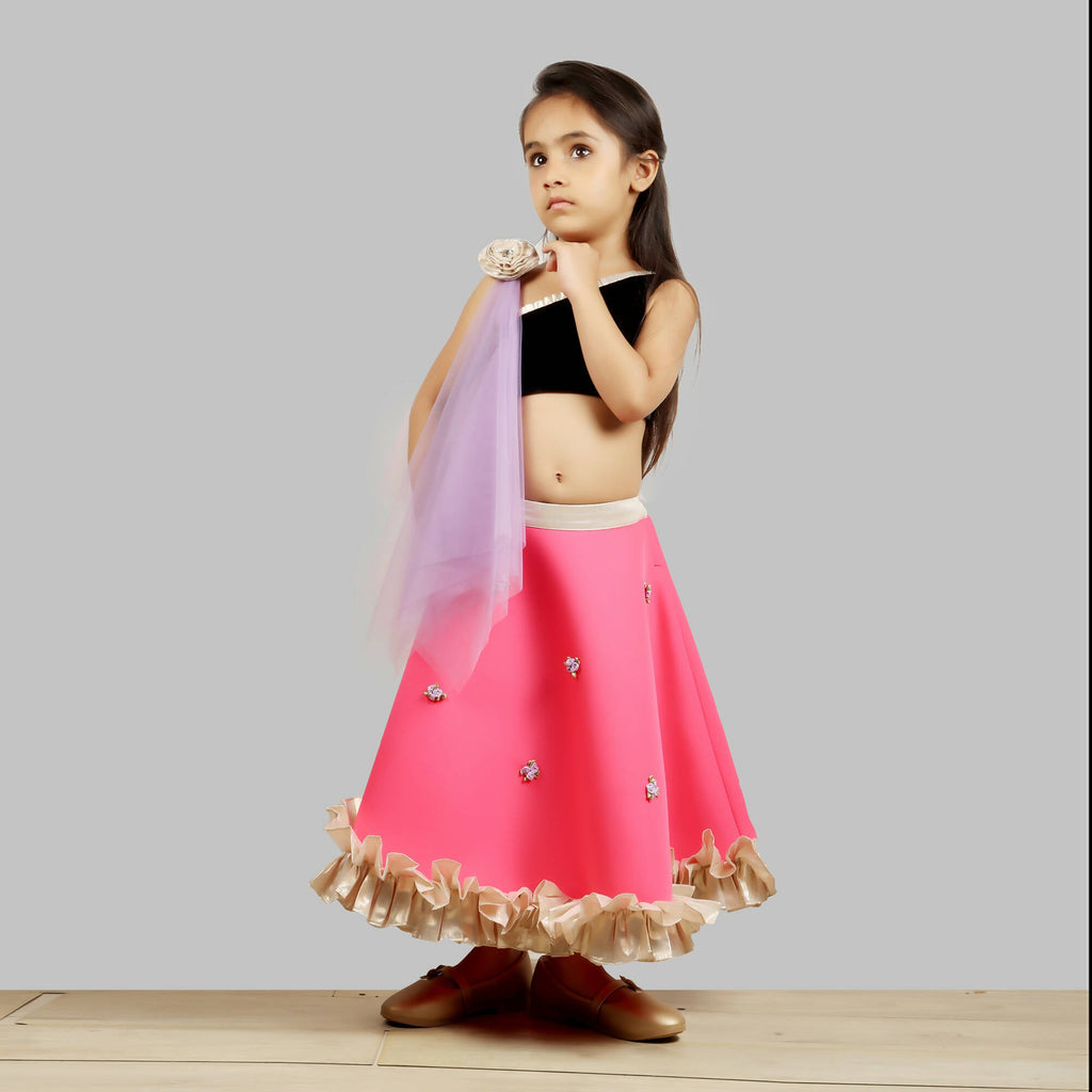 Pink Cow Fashions Black & Pink Ghagra Choli With Dupatta | Grocsy