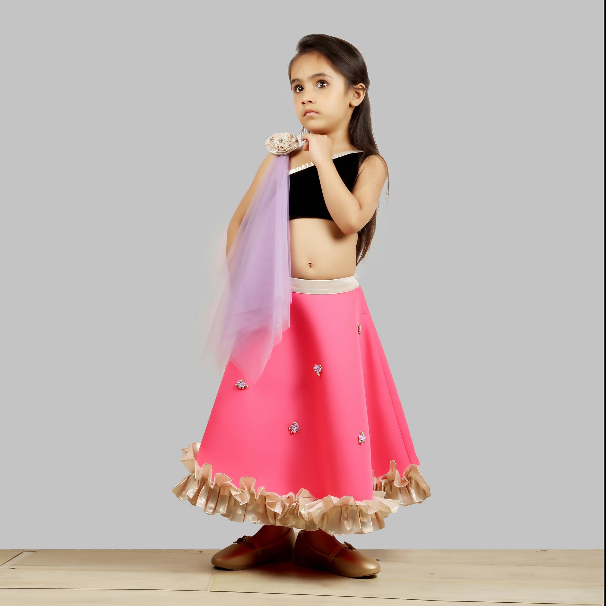 Pink Cow Fashions Black & Pink Ghagra Choli With Dupatta | Grocsy