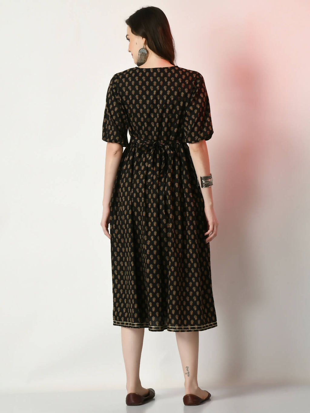 Myshka Women's Black Floral Printed Empire Dress | Grocsy