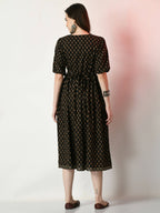 Myshka Women's Black Floral Printed Empire Dress | Grocsy