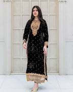 Prazu Fashion Black Viscose Velvet Embroidered Sequins Salwar Suit | Grocsy