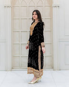 Prazu Fashion Black Viscose Velvet Embroidered Sequins Salwar Suit | Grocsy