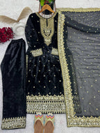 Prazu Fashion Black Viscose Velvet Embroidered Sequins Salwar Suit | Grocsy