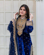 Prazu Fashion Blue Viscose Velvet Embroidered Sequins Salwar Suit | Grocsy
