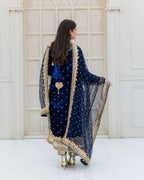Prazu Fashion Blue Viscose Velvet Embroidered Sequins Salwar Suit | Grocsy