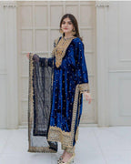 Prazu Fashion Blue Viscose Velvet Embroidered Sequins Salwar Suit | Grocsy