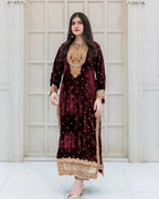 Prazu Fashion Maroon Viscose Velvet Embroidered Sequins Salwar Suit | Grocsy