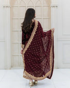 Prazu Fashion Maroon Viscose Velvet Embroidered Sequins Salwar Suit | Grocsy