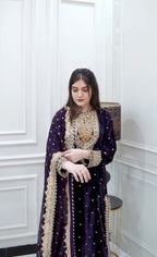 Prazu Fashion Purple Viscose Velvet Embroidered Sequins Salwar Suit | Grocsy