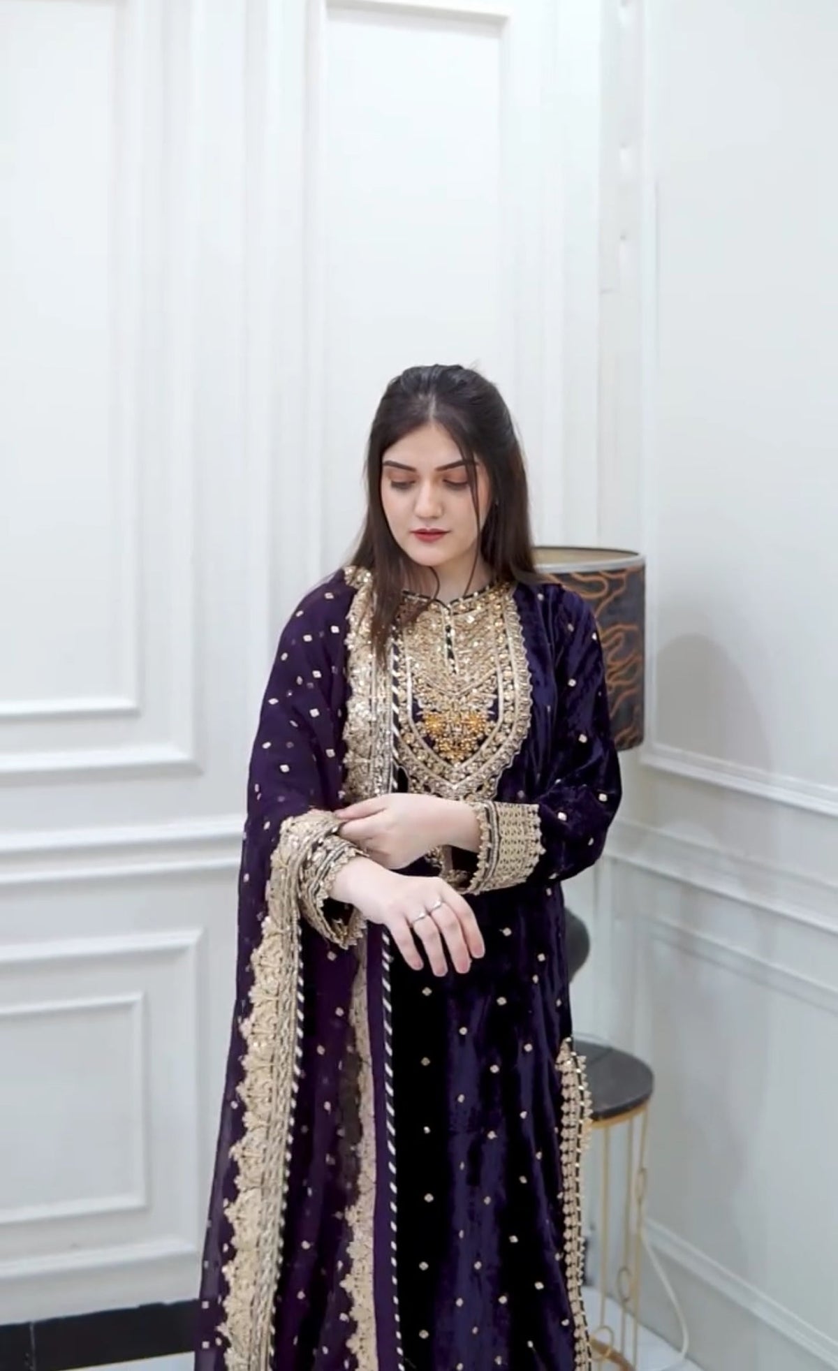 Prazu Fashion Purple Viscose Velvet Embroidered Sequins Salwar Suit | Grocsy