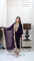Prazu Fashion Purple Viscose Velvet Embroidered Sequins Salwar Suit | Grocsy