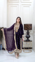Prazu Fashion Purple Viscose Velvet Embroidered Sequins Salwar Suit | Grocsy
