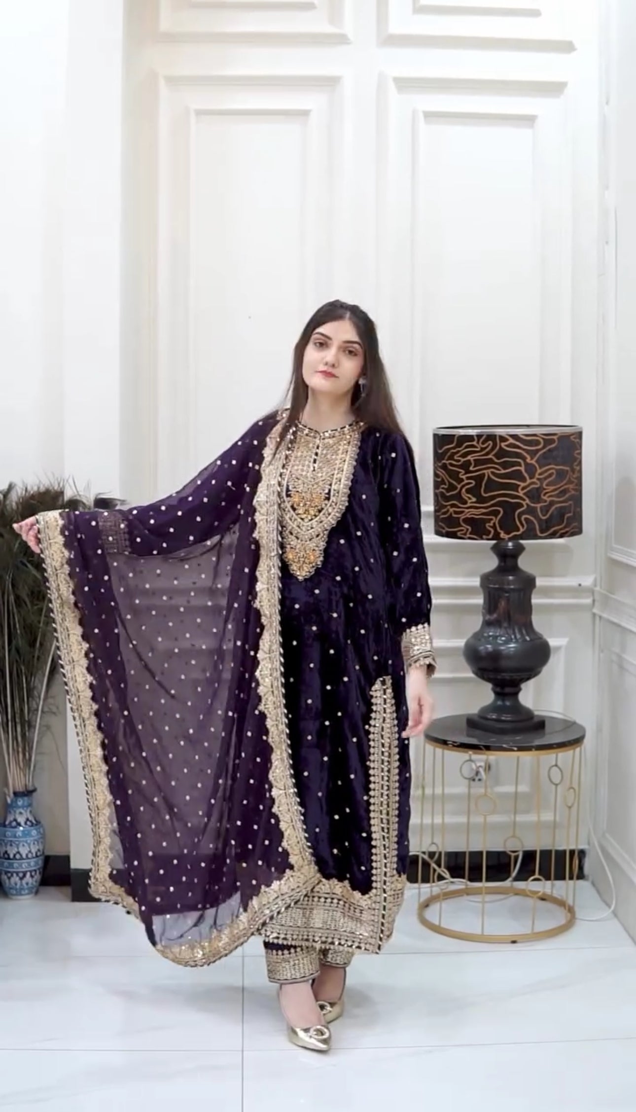 Prazu Fashion Purple Viscose Velvet Embroidered Sequins Salwar Suit | Grocsy