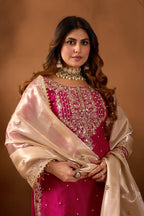 Prazu Fashion Pink Silk Embroidered Coding With Rivet Moti Work Palazzo Suit | Grocsy