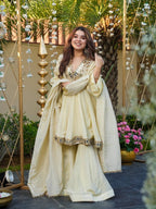 Prazu Fashion Off White Cosmos Zari Silk Thread Mirror Work Palazzo Suit | Grocsy