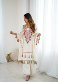 Prazu Fashion White Khadi Cotton Embroidered Mirror Work Palazzo Suit | Grocsy