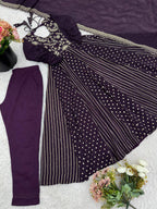Prazu Fashion Dark Purple Crunchy Silk Embroidered Sequence Anarkali Gown | Grocsy