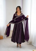Prazu Fashion Dark Purple Crunchy Silk Embroidered Sequence Anarkali Gown | Grocsy