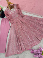Prazu Fashion Onion Pink Crunchy Silk Embroidered Sequence Anarkali Gown | Grocsy