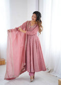 Prazu Fashion Onion Pink Crunchy Silk Embroidered Sequence Anarkali Gown | Grocsy