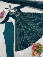Prazu Fashion Rama Crunchy Silk Embroidered Sequence Anarkali Gown | Grocsy
