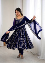 Prazu Fashion Blue Georgette Embroidered Designer Anarkali Gown | Grocsy
