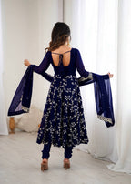Prazu Fashion Blue Georgette Embroidered Designer Anarkali Gown | Grocsy