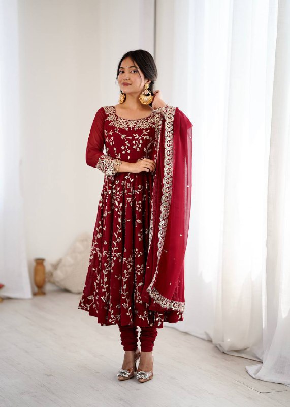 Prazu Fashion Maroon Georgette Embroidered Designer Anarkali Gown | Grocsy