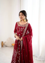 Prazu Fashion Maroon Georgette Embroidered Designer Anarkali Gown | Grocsy