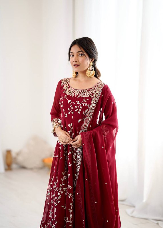 Prazu Fashion Maroon Georgette Embroidered Designer Anarkali Gown | Grocsy