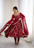 Prazu Fashion Maroon Georgette Embroidered Designer Anarkali Gown | Grocsy