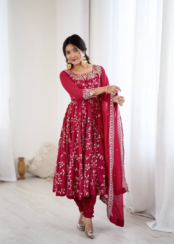 Prazu Fashion Pink Georgette Embroidered Designer Anarkali Gown | Grocsy