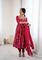 Prazu Fashion Pink Georgette Embroidered Designer Anarkali Gown | Grocsy