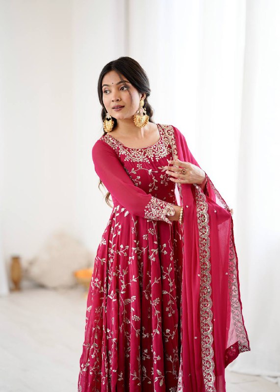 Prazu Fashion Pink Georgette Embroidered Designer Anarkali Gown | Grocsy