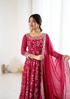Prazu Fashion Pink Georgette Embroidered Designer Anarkali Gown | Grocsy