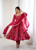 Prazu Fashion Pink Georgette Embroidered Designer Anarkali Gown | Grocsy