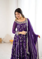 Prazu Fashion Violet Georgette Embroidered Designer Anarkali Gown | Grocsy