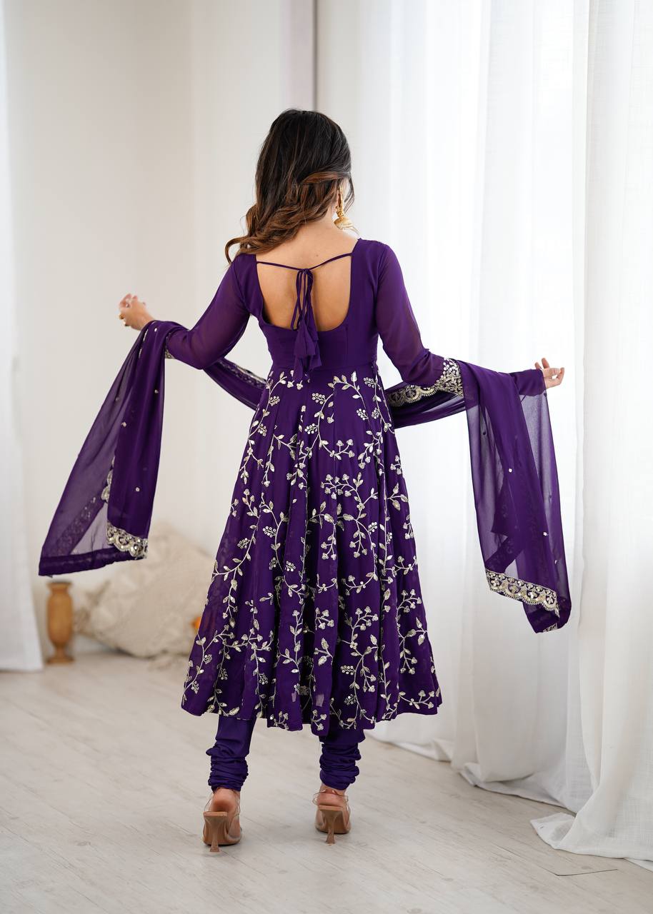 Prazu Fashion Violet Georgette Embroidered Designer Anarkali Gown | Grocsy