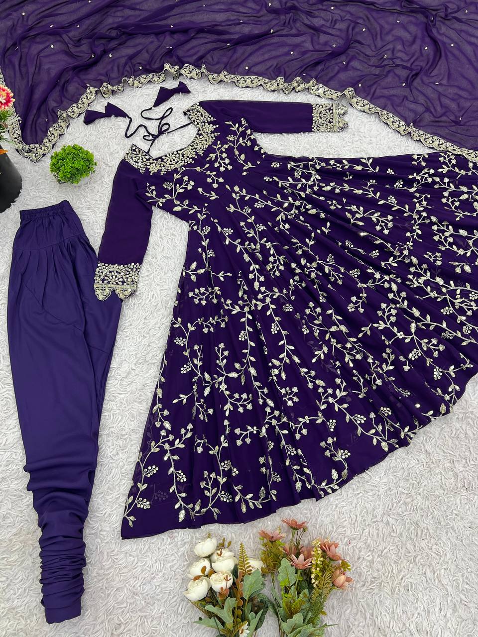 Prazu Fashion Violet Georgette Embroidered Designer Anarkali Gown | Grocsy