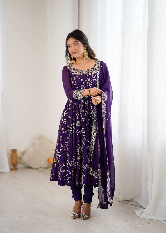 Prazu Fashion Violet Georgette Embroidered Designer Anarkali Gown | Grocsy